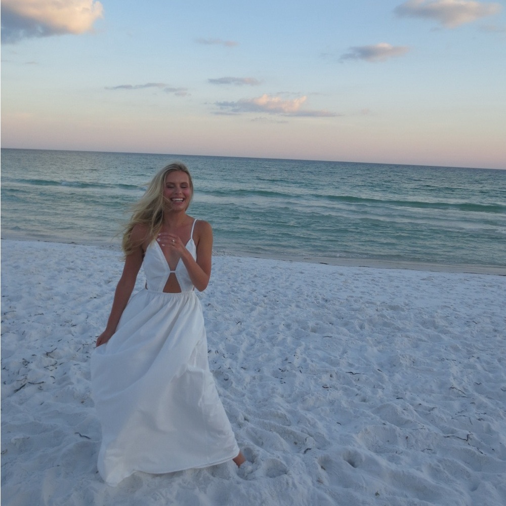 White Maxi Dress (beach bachelorette bride)
